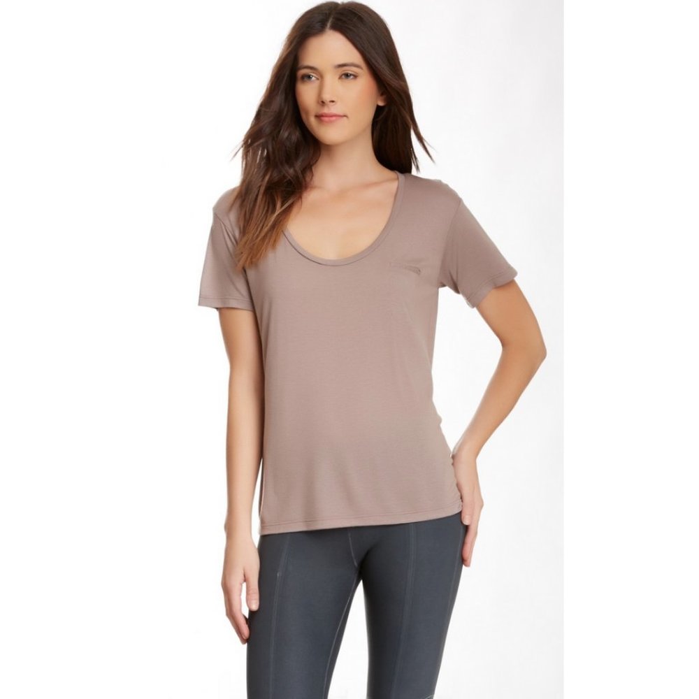 David Lerner Scoop Neck Boyfriend Tee in Taupe